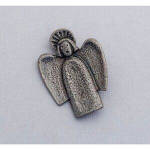 Vintage Simple Guardian Angel Silver Tone Angelic Intricate Brooch - C1
